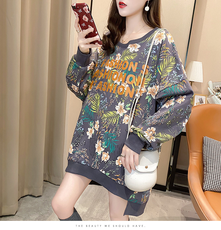 批发2020秋季大码宽松中长款套头薄款T恤上衣时尚洋气卫衣女潮详情24