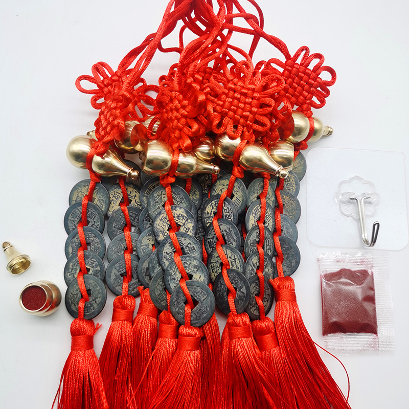 Cinnabar Fulu frosted gold gourd pendant, painted bagua metal gourd pendant, black copper five-emperor coin gourd pendant pic 10