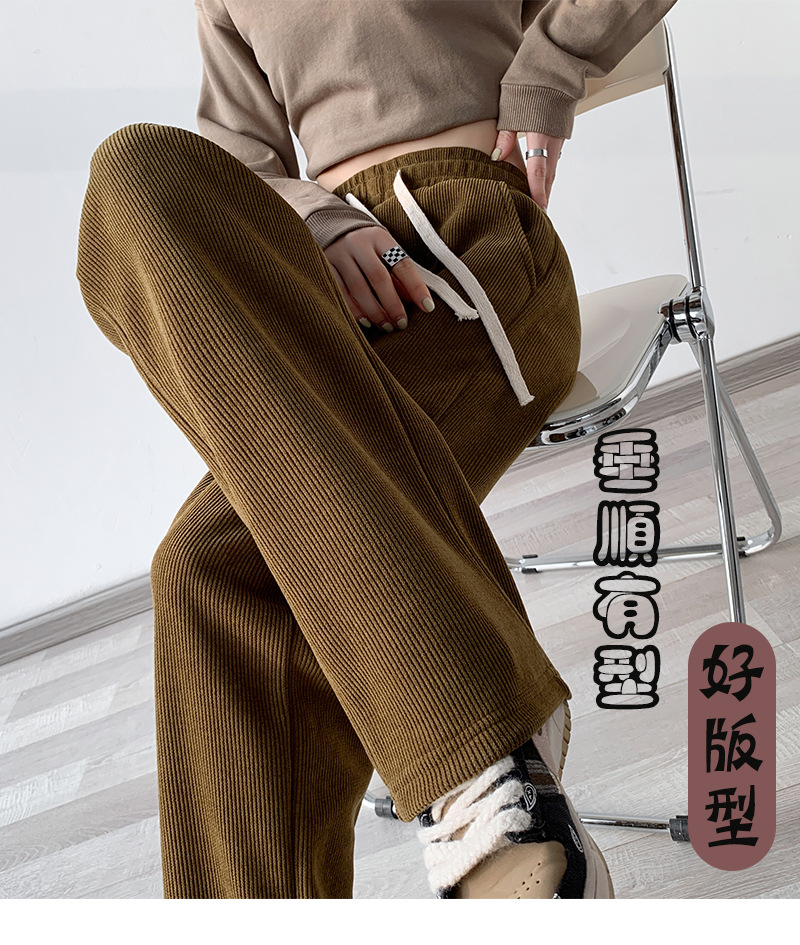 New autumn and winter European cotton fleece wide-leg pants for women: high-waisted, slimming, loose, drawstring, versatile, straight-leg, drape, pocket casual pants pic 3