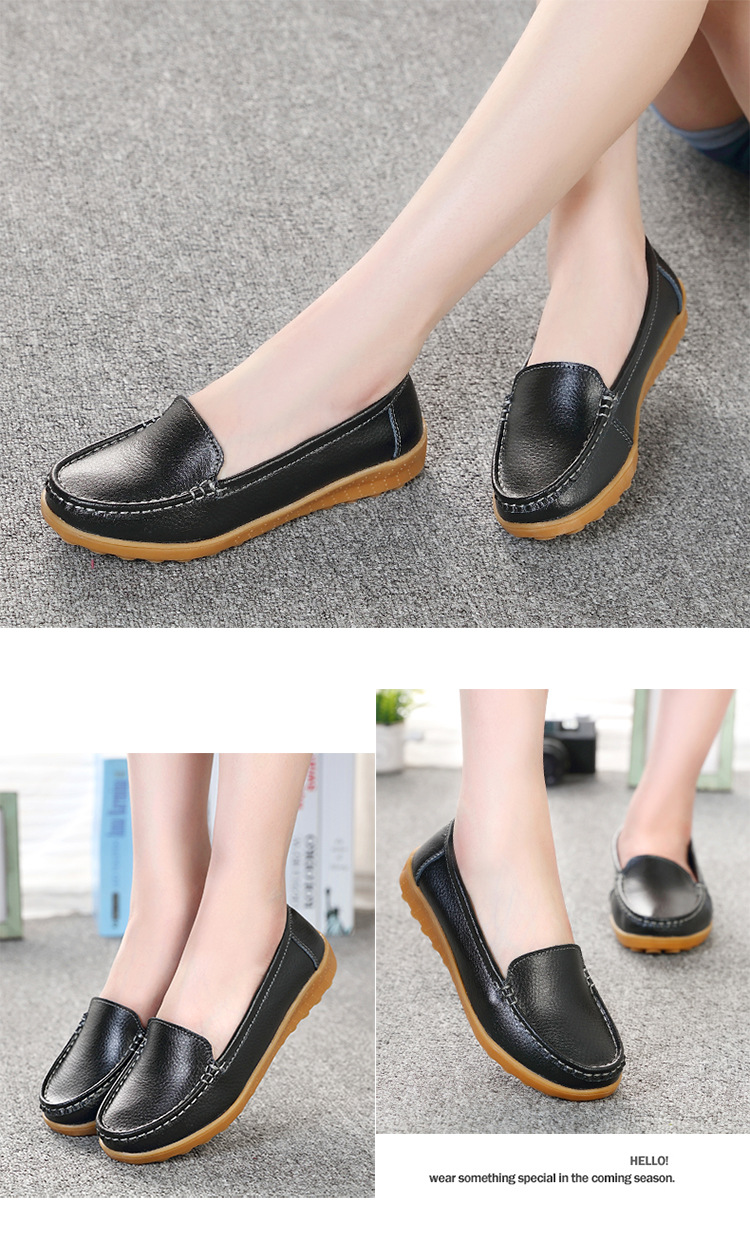真皮豆豆鞋软底女鞋妈妈鞋女式休闲平底鞋牛筋底一脚蹬中老年单鞋详情10