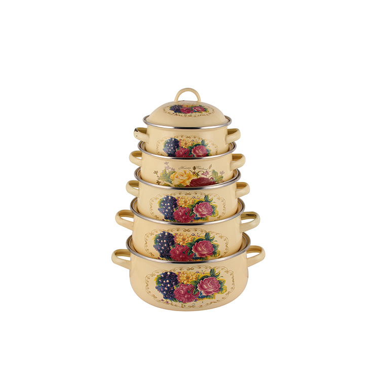 Factory direct sales of five-piece enamel cookware set, soup pot set, double-ear enamel pot lid pic 1
