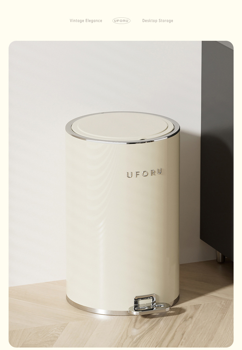 圆形脚踏垃圾桶家用大容量厕所厨房客厅高颜值带盖防水铁艺垃圾桶详情31