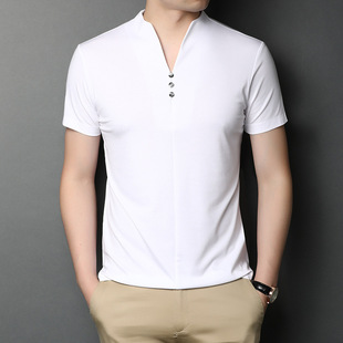 A new short-sleeved T-shirt for men made of mulberry silk in summer, with a round neck and solid color. It is a simple and thin Korean-style trendy base layer made of silk pic 23