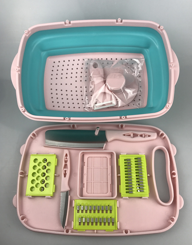 创意多种功能折叠菜板 11件套切菜器 PP塑料菜板 可伸缩沥水菜篮详情2