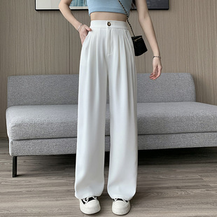 Ice silk wide-leg pants for women, long pants with a drooping effect, summer petite high-waisted slimming casual pants, loose straight-leg pants pic 2