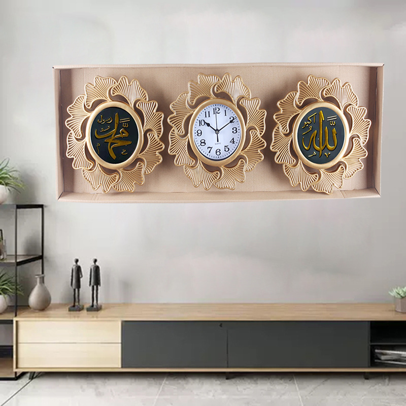 European, American and Arabic gilded living room wall clock, household watch, sofa background wall clock, modern and simple wall clock, three-in-one wall clock pic 3
