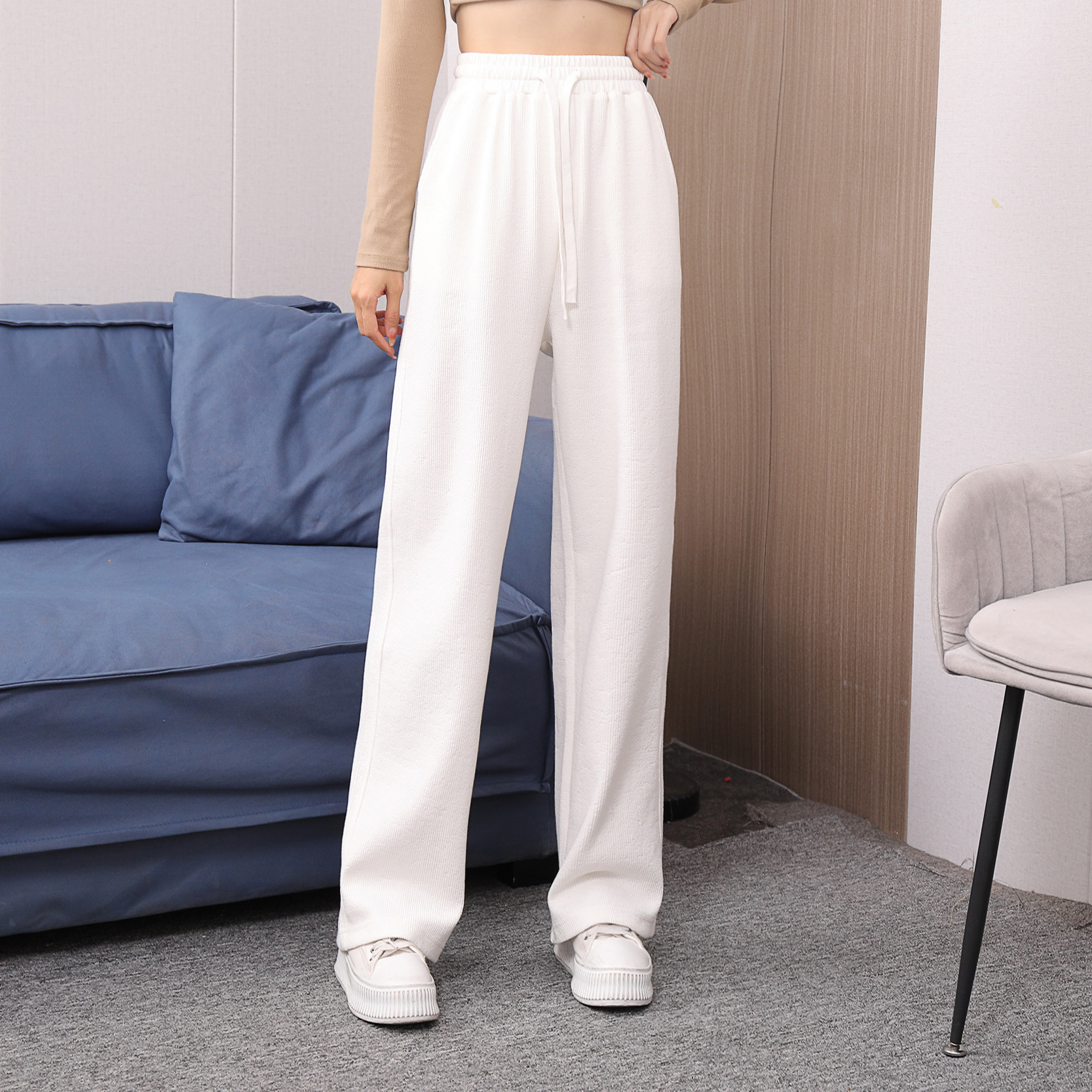 Early spring pure cotton fashionable casual set for women, loose, sporty and slimming straight-leg high-waisted wide-leg pants, zipper hooded jacket pic 32