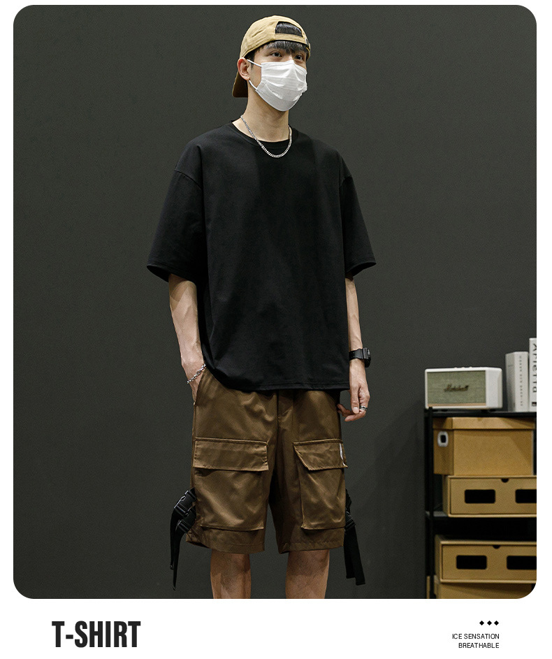落肩短袖男定制冰爽t恤男2023夏季圆领t恤夏季宽松运动体恤半袖男详情19