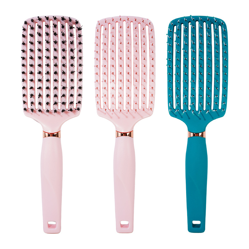 家用女生粉色梳子套装长发镂空弯梳美妆便携排骨梳日用造型梳子详情11