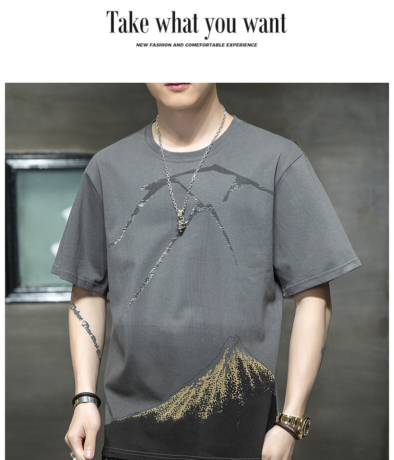 短袖t恤男士夏季新款潮牌ins休闲半袖体恤衫火山岩印花男装上衣服详情23