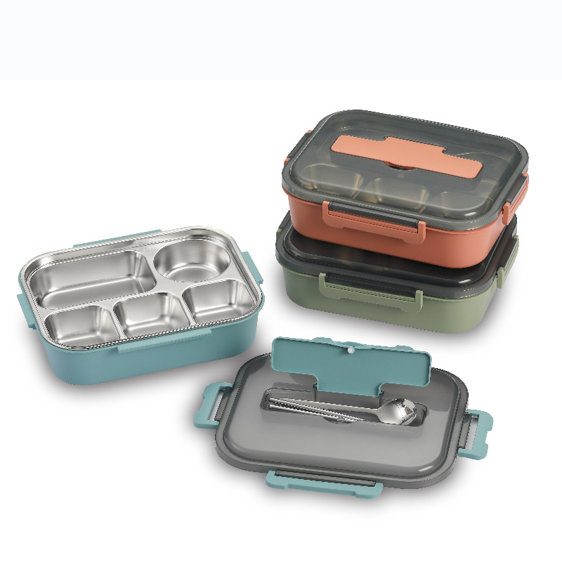 带筷不锈钢饭盒学生上班族午餐盒可注水保温便当盒硅胶密封餐具详情1