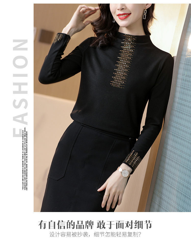 2022双面德绒打底衫女秋冬加厚长袖烫钻上衣女修身潮详情9