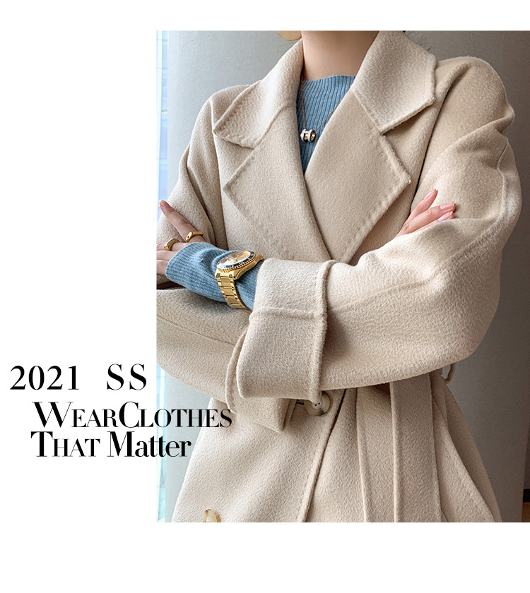 Double-sided woolen water ripple coat for women, mid-length, autumn and winter Korean style, stylish and stylish, double-breasted woolen coat pic 10