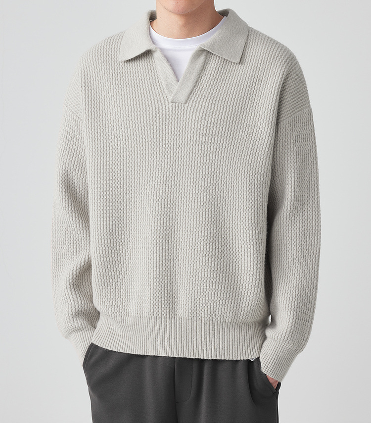 墨麦客开V翻领宽松针织衫男2024冬季款简约纯色休闲男士毛衣20545详情21