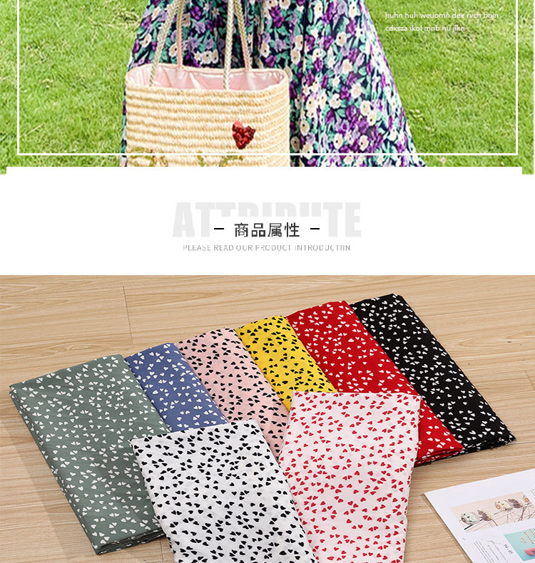 Spring and summer new dress: Chiffon plain weave fabric, heart-shaped printed polyester fabric, four-sided elastic clothing fabric in stock pic 14
