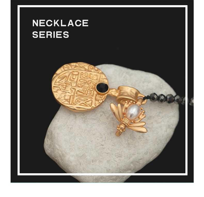 小众设计感铜合金项链璀璨金币黑色百搭长款项链中古撞色串珠项链详情3