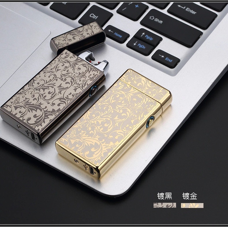 JL609立体浮雕充电打火机usb双弧脉冲打火机锌合金防风电子点烟器详情12