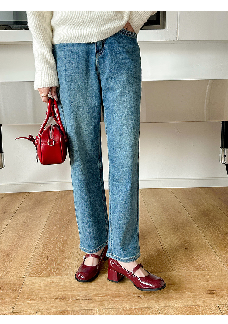 苏茵茵人间芭比韩国圆头珍珠红色粗跟单鞋玛丽珍鞋女小皮鞋详情27