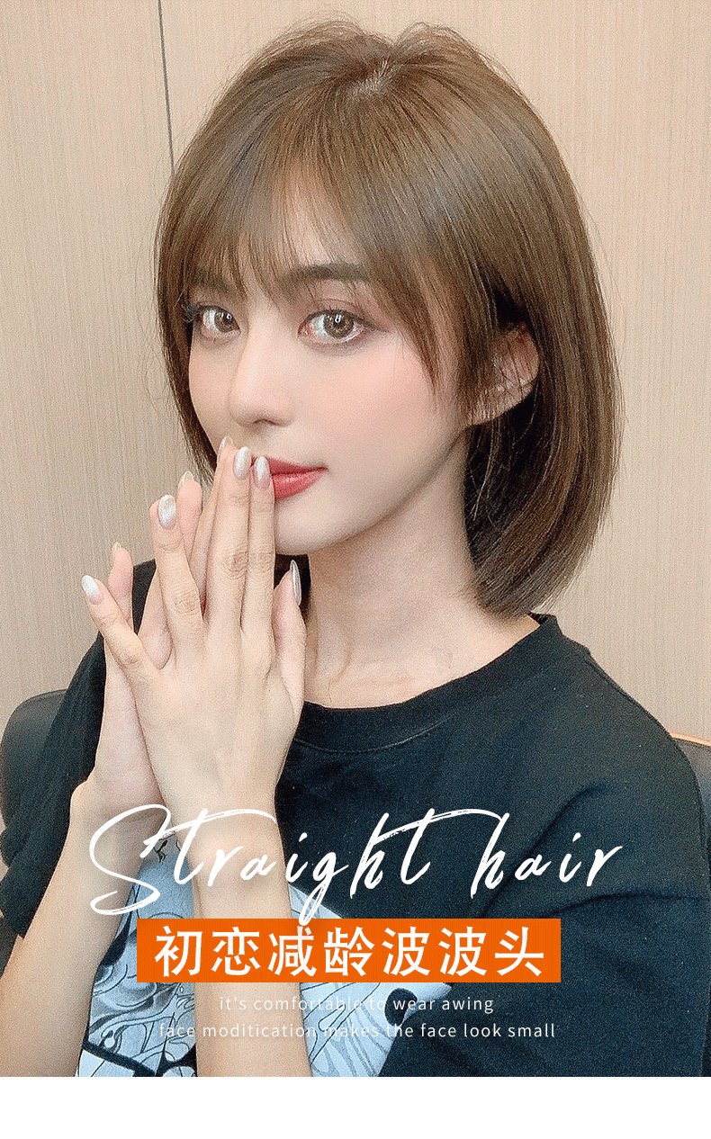 Wig wig, real human hair, natural and cute collarbone hair, Bob hairstyle, medium and long hair, wig head cover manufacturer wholesale pic 18