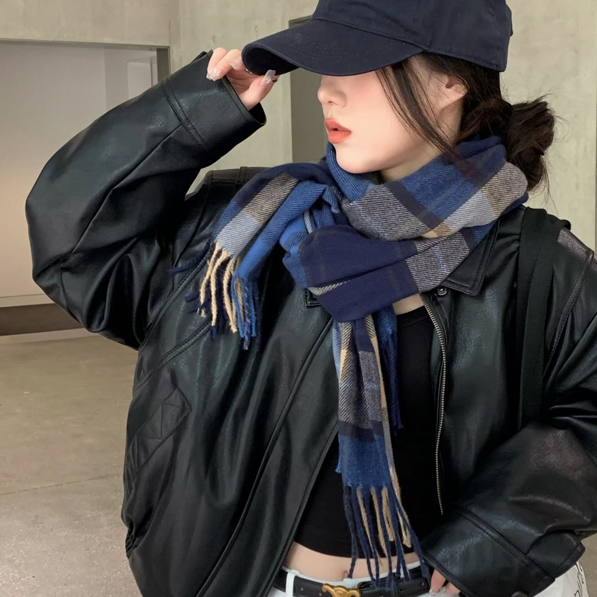 100% wool scarves for men and women, high-end feel, winter warmth, thick and versatile checkered wool scarves and shawls wholesale pic 1