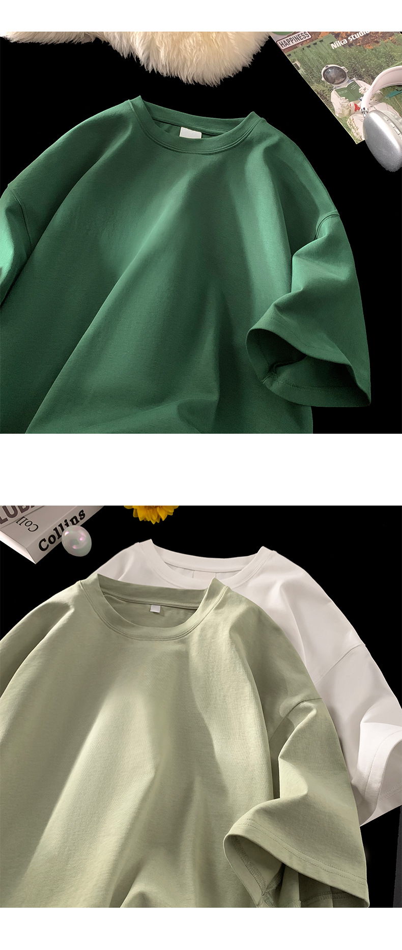 卡通印花纯棉重磅短袖T恤男夏季潮牌ins半袖打底衣服港风宽松体恤详情8