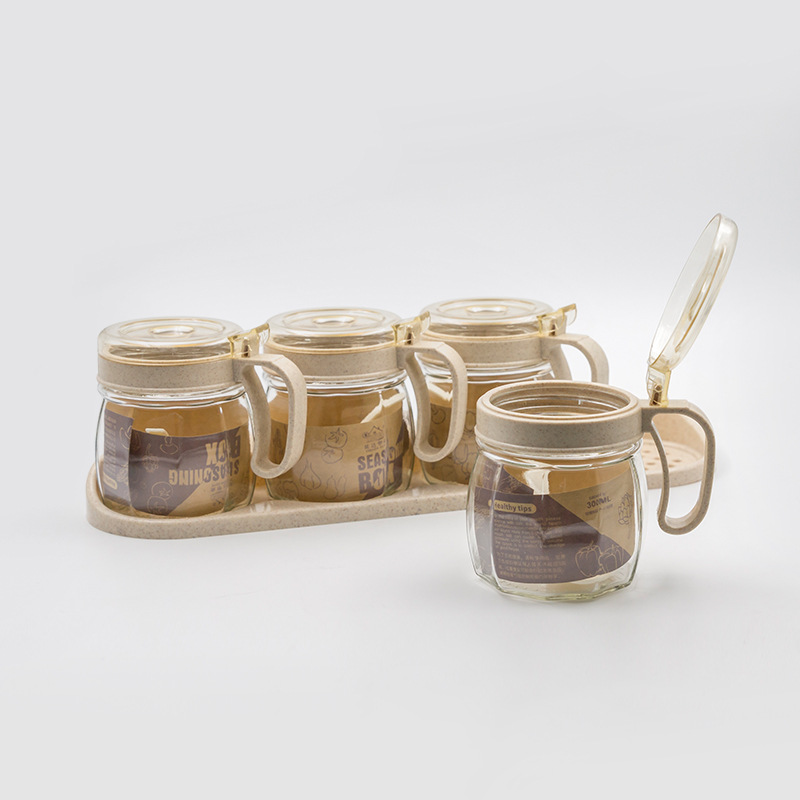 Wholesale glass round four-color glass bottles, daily necessities, kitchen sorting, seasoning boxes, seasoning bottles, self-sold by the manufacturer pic 1