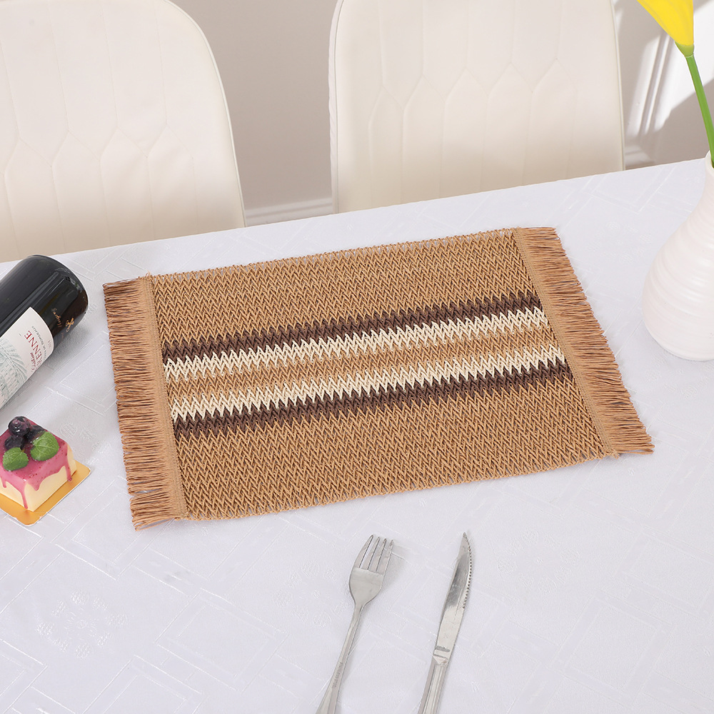 Nordic dining table cabinets, decorative home table MATS, special paper woven tassel edge placemats, fashionable striped Western placemats pic 4