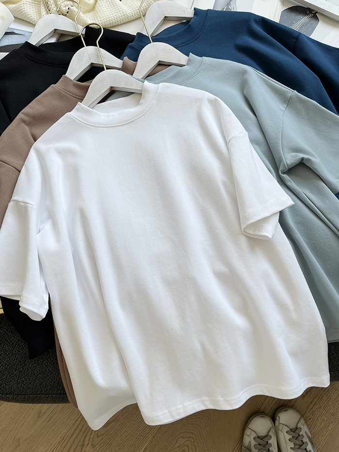 琪镌绘制半高领t恤女式春夏季新款宽松显瘦韩版简约半袖减龄棉质详情34