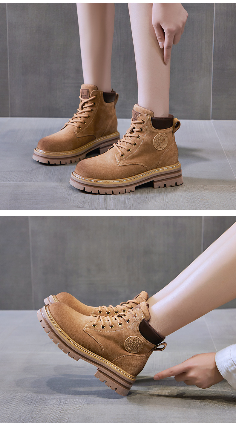 欧洲站马丁靴女2023秋季新款软皮软底复古女短靴牛反绒磨砂工装靴详情14