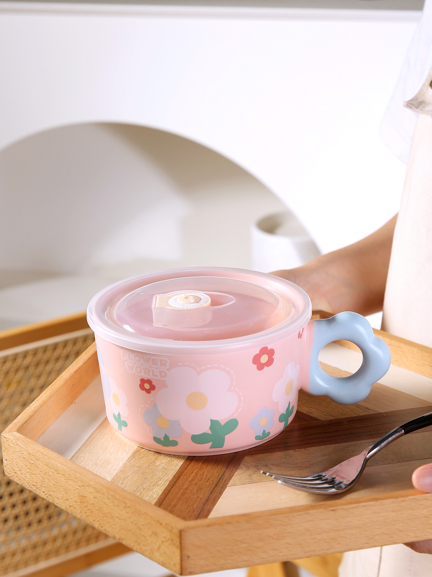 A high-quality, aesthetically pleasing, hand-painted flower-shaped ceramic instant noodle bowl from the pastoral series is a birthday gift for girls in student dormitories pic 8
