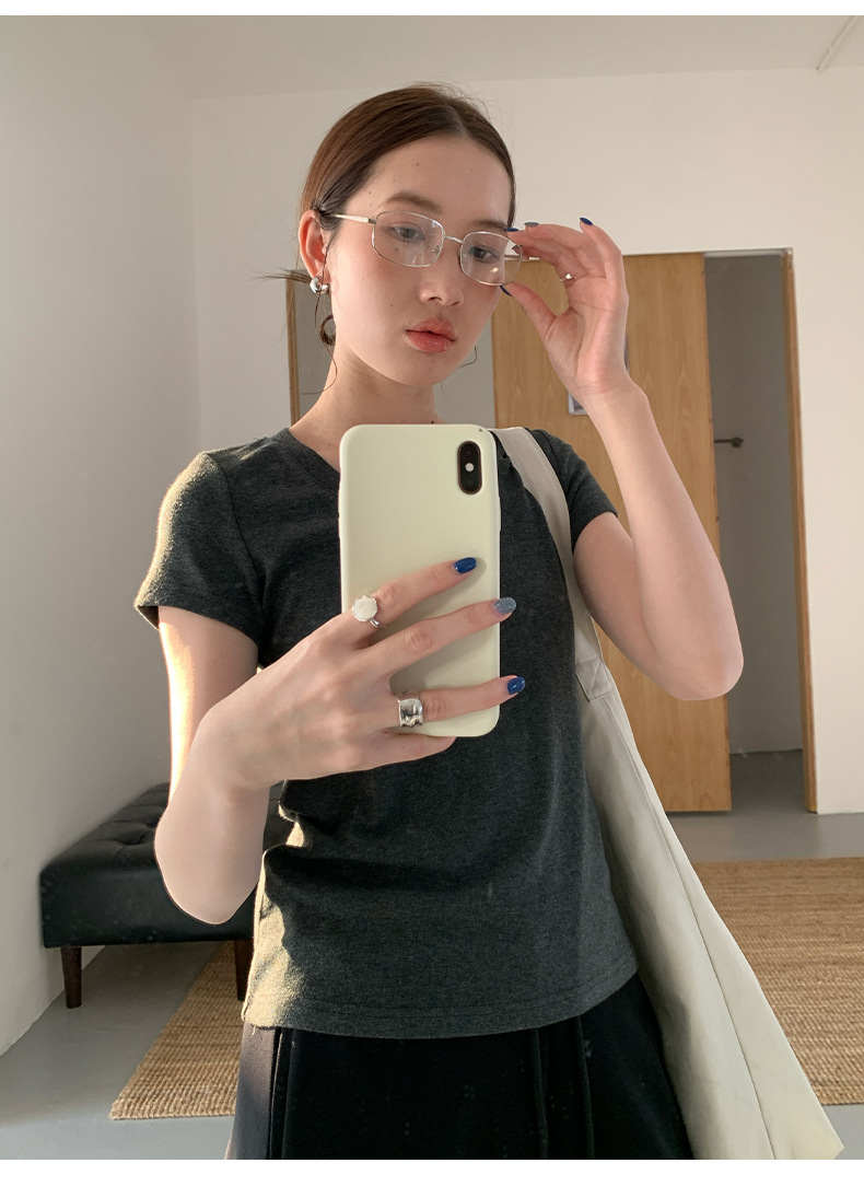 【11 Colors 】 Basic round-neck short-sleeved T-shirt for women 2025 Spring/Summer New simple and versatile solid color top T003 pic 51