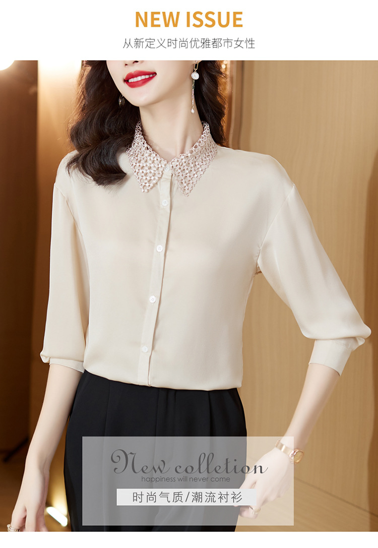 实拍年轻妈妈秋装新款高档仿真丝衬衫中年女装长袖上衣中老年小衫详情1
