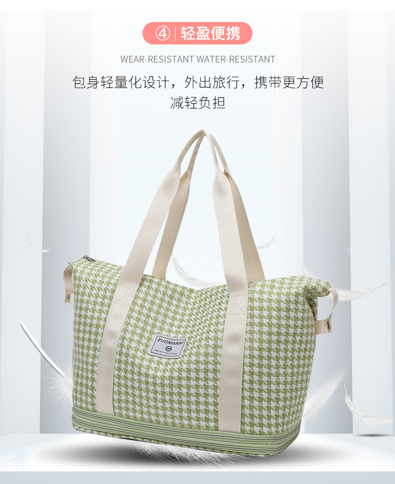 潮流时尚千鸟格花纹手提旅行包大容量运动收纳健身包可折叠背包详情13