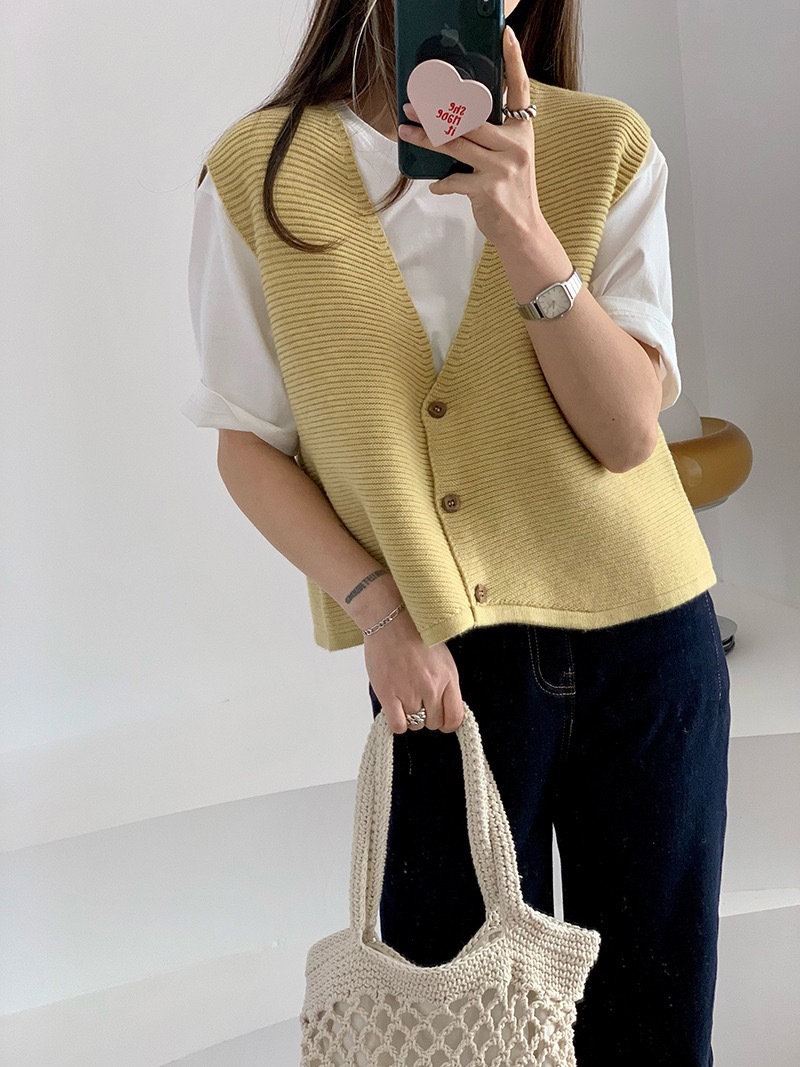 Korean Spring new style: Simple solid color, loose, striped V-neck knitted small vest cardigan for women 2727 pic 11