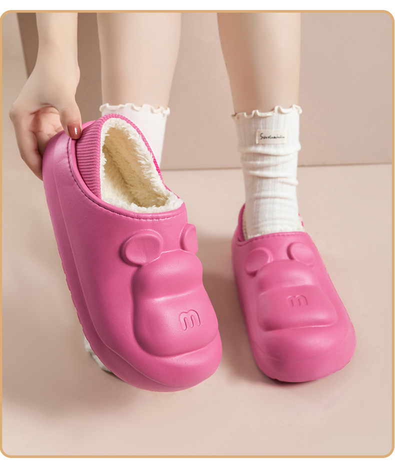 防水秋冬季棉拖鞋小熊简约可爱居家保暖情侣毛绒拖鞋批发实惠厚底详情14