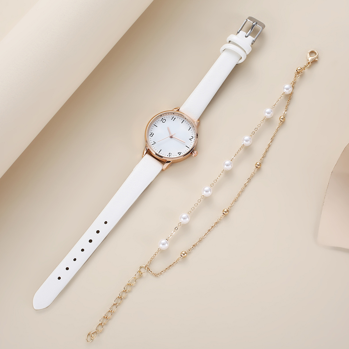 电商热卖女士百搭石英表时尚简约气质珍珠配链条女款腕表皮带学生详情5