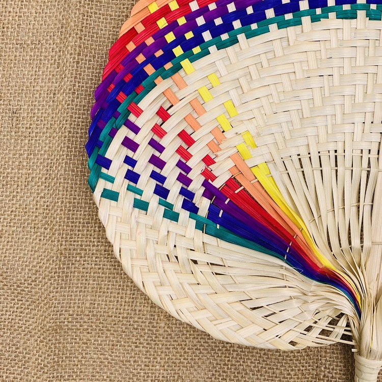 Traditional Chinese hand-woven fans, rattan palm-leaf fans, round fans with bamboo handles, Chinese-style solid-color round fans pic 2
