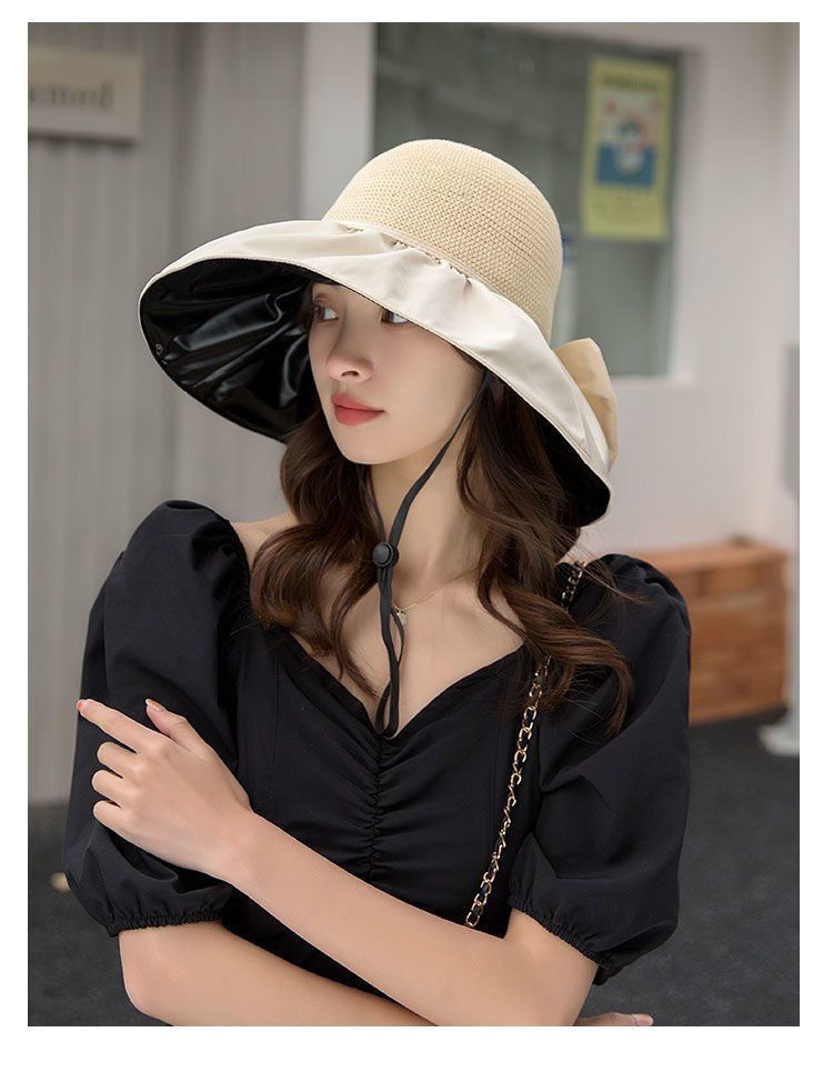 新款帽子女夏季遮阳帽可爱运动韩版防晒帽uv防晒蝴蝶结渔夫帽批发详情22