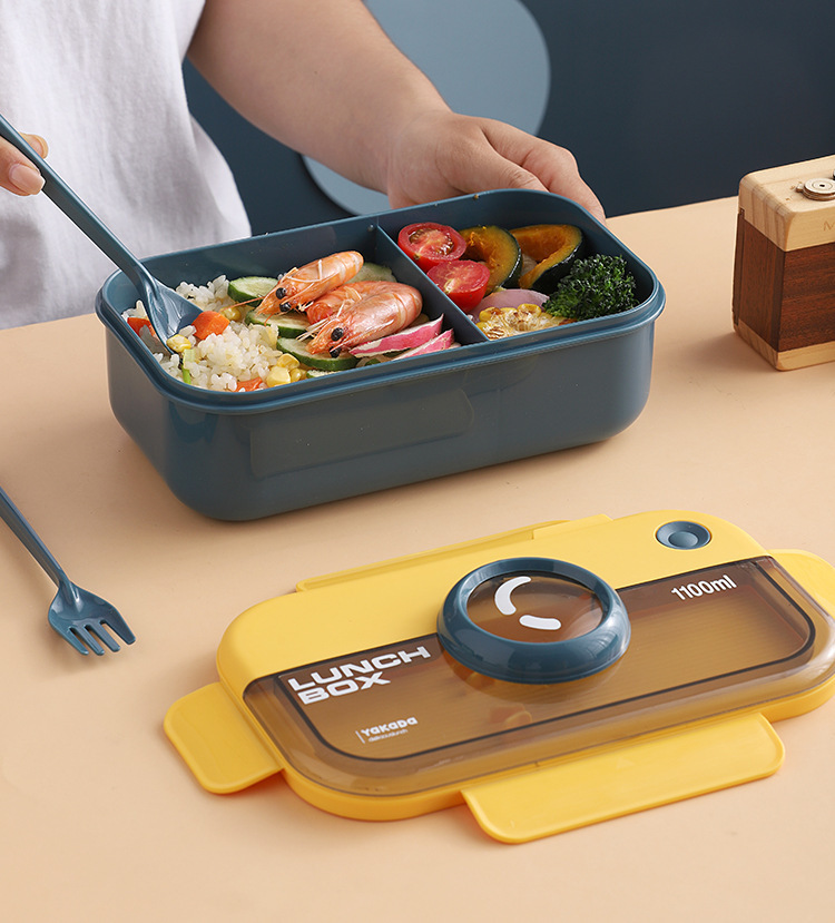 ins相机盖创意分格密封饭盒 上班族便携可微波午餐盒不串味便当盒详情23