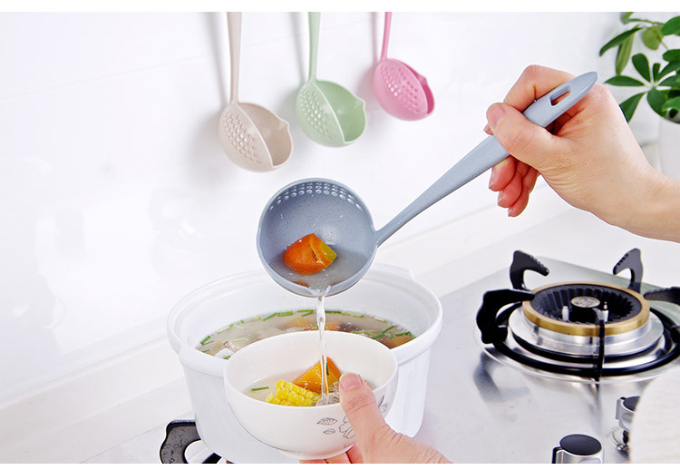 Cross-border wheat straw two-in-one household kitchen soup spoon, long-handled strainer, filter screen tableware, hot pot spoon, scooping spoon pic 7
