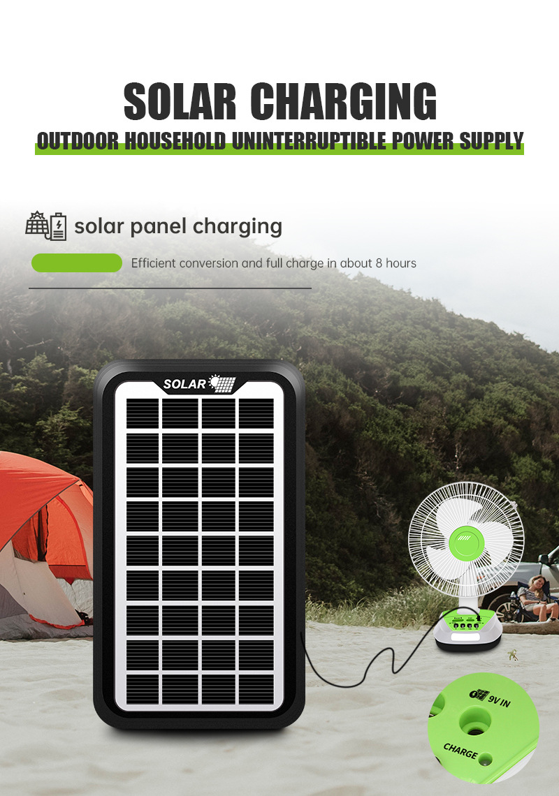 Energy-saving solar outdoor 16-inch portable AC/DC electric fan with built-in battery and emergency lighting bulb lamp pic 16