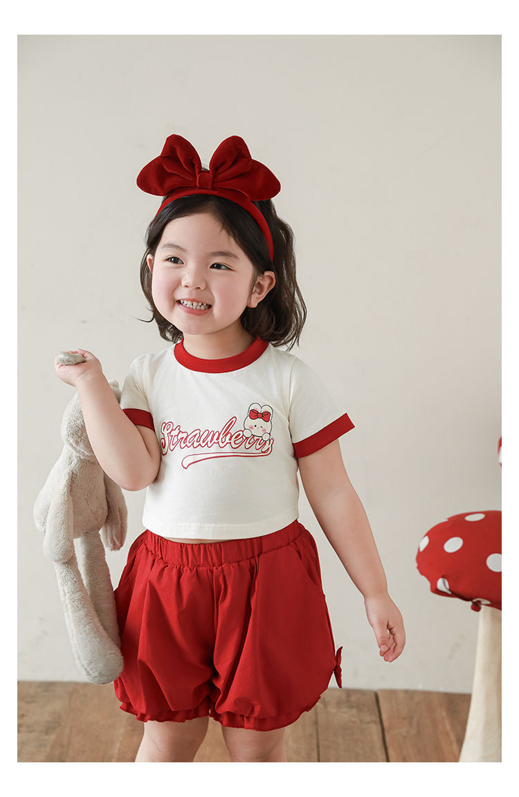 吾里卜一 女童小兔印花半袖T恤2024夏季儿童甜美可爱撞色短袖体恤详情43