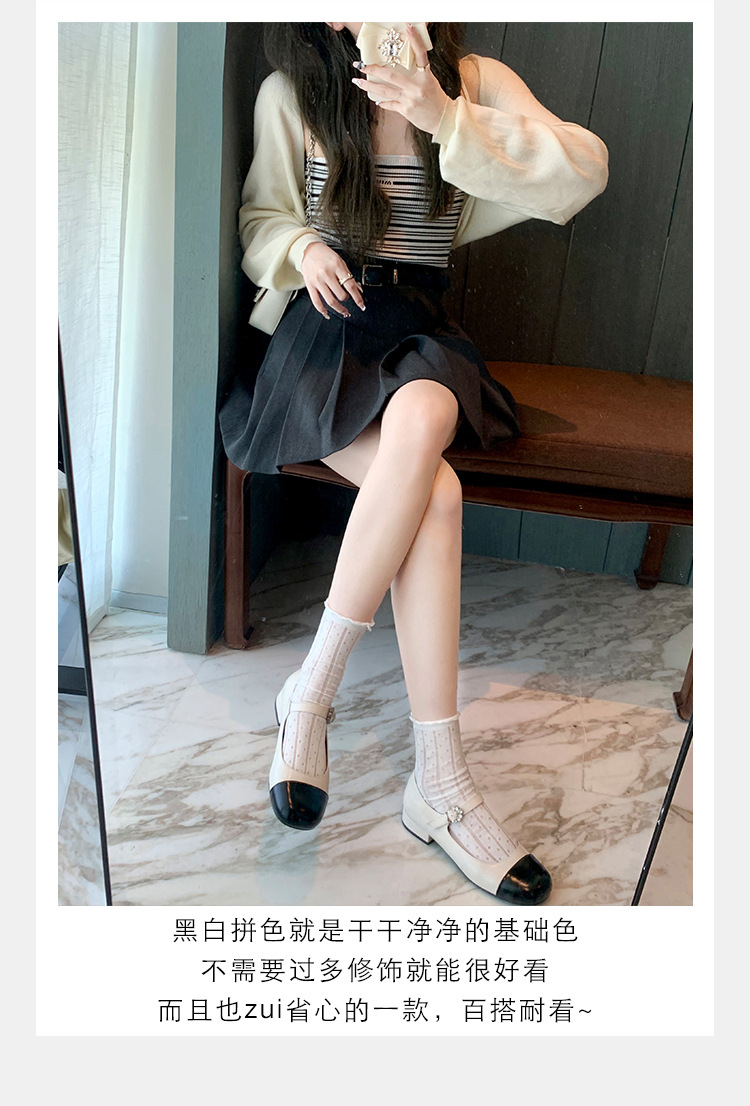 百搭时装真皮女鞋春秋小香风气质单鞋子法式玛丽珍鞋女高跟鞋粗跟详情15