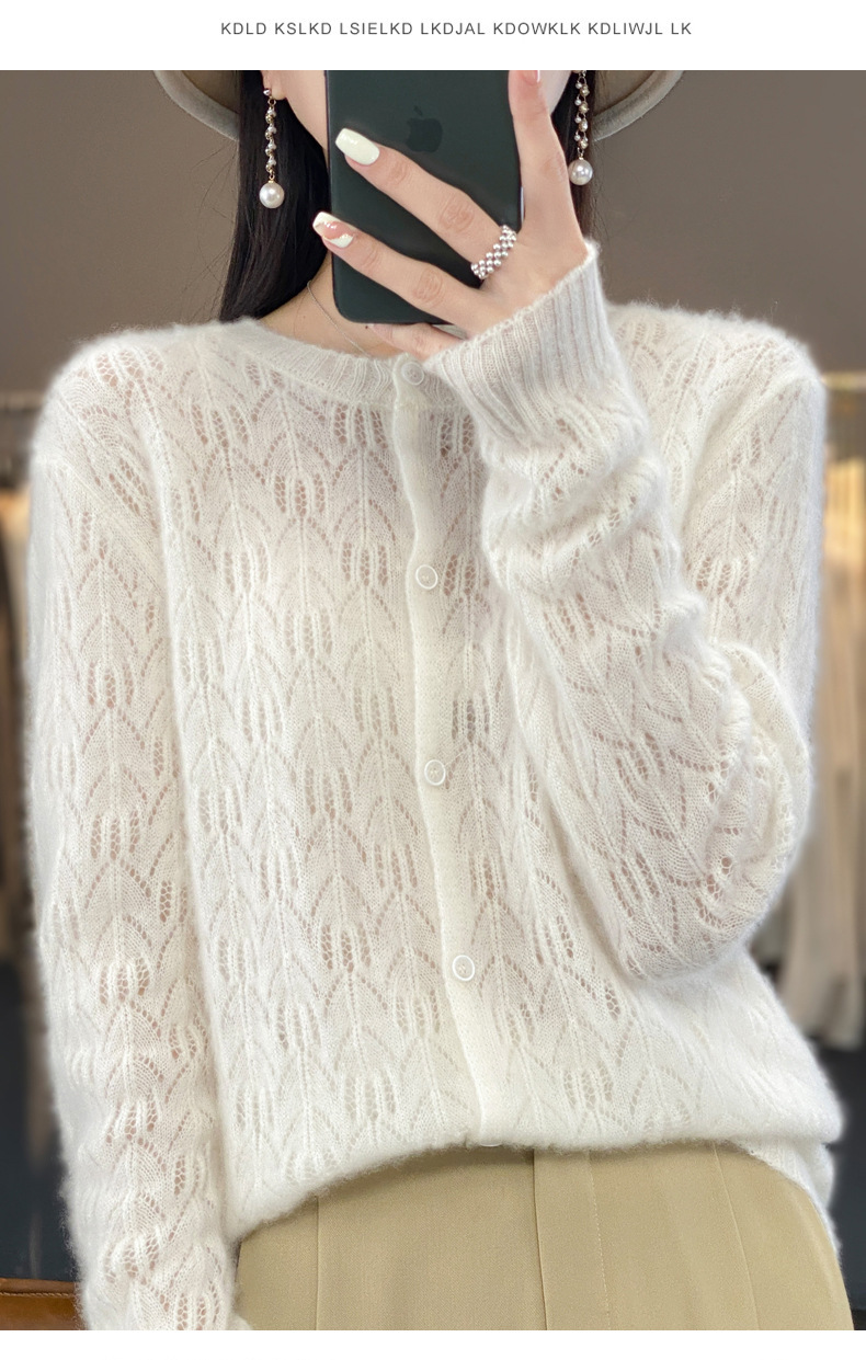 The 2023 autumn new collection features a highly anticipated hollowed-out wool cardigan jacket for women, a long-sleeved base sweater, and a thin outerwear pic 29