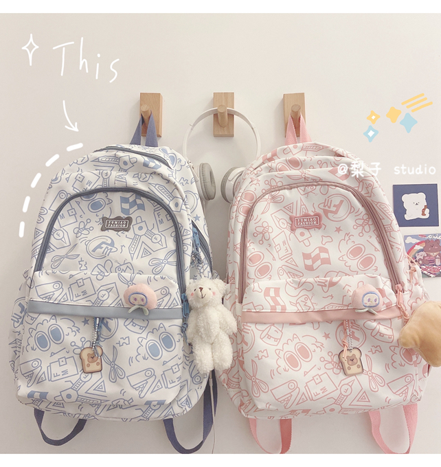 Japanese-style schoolbag for girls, Instagram, niche Harajuku graffiti design backpack, large-capacity backpack for junior high school, senior high school and college students pic 24