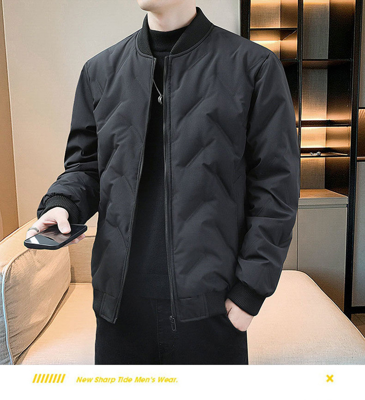 棉衣男冬季新款轻薄棒球领休闲修身羽绒棉服男士冬装外套潮黑色详情12