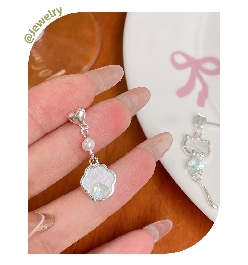 Simple zircon cat earrings, silver needle geometric AB style, cute and exquisite tassel earrings, sweet and niche earrings pic 6