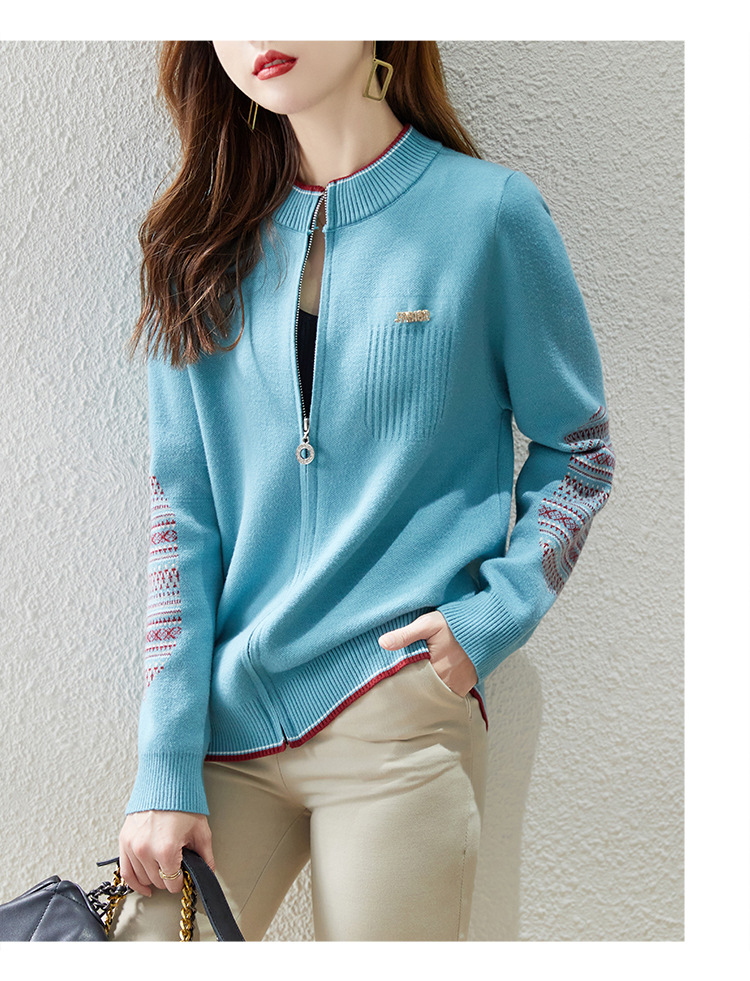 春秋装新款复古文艺加厚拉链长袖针织开衫韩版女装时尚羊毛衫外套详情18