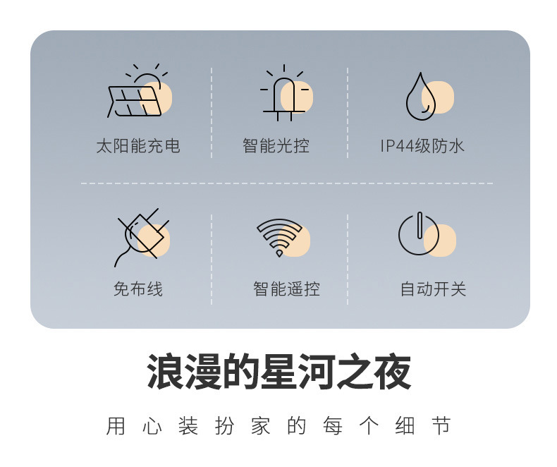 跨境LED星月窗帘灯露营太阳能遥控星星灯圣诞节日房间庭院装饰灯详情7