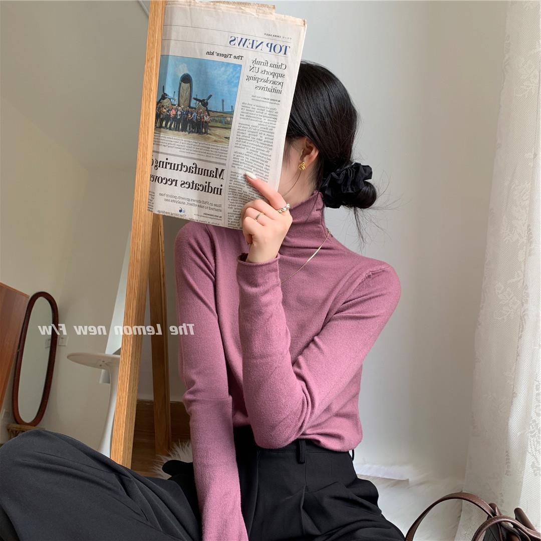 秋冬新款女装高领卷边打底衫糖果色修身保暖基础款仿羊绒衫毛衣女详情66